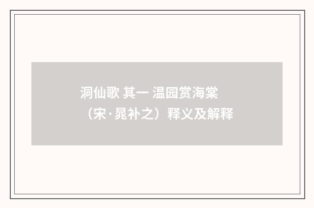 洞仙歌 其一 温园赏海棠（宋·晁补之）释义及解释