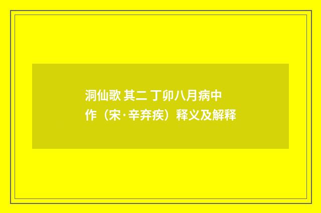 洞仙歌 其二 丁卯八月病中作（宋·辛弃疾）释义及解释