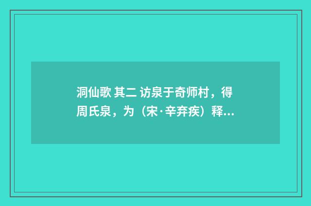 洞仙歌 其二 访泉于奇师村，得周氏泉，为（宋·辛弃疾）释义及解释