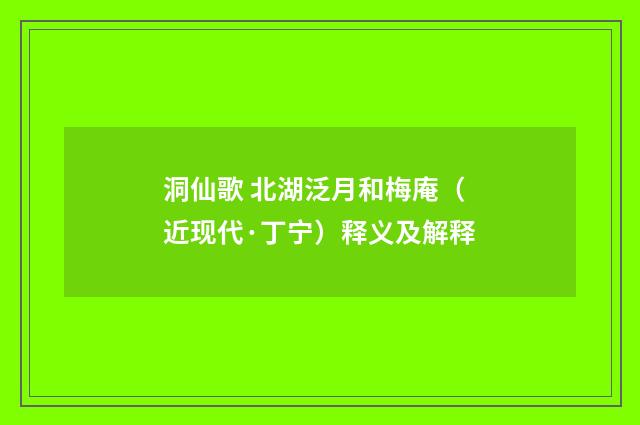 洞仙歌 北湖泛月和梅庵（近现代·丁宁）释义及解释
