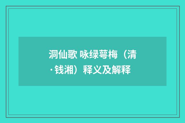 洞仙歌 咏绿萼梅（清·钱湘）释义及解释