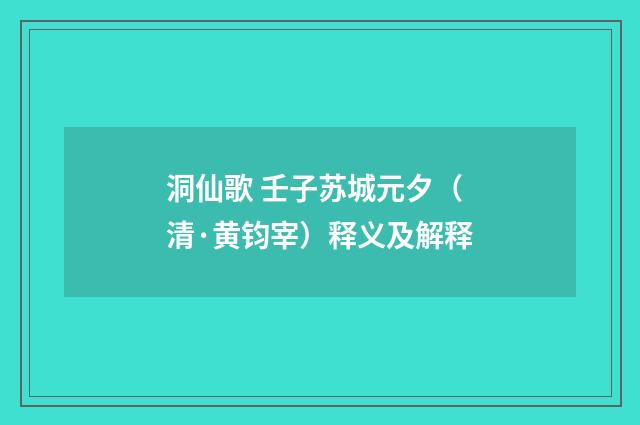洞仙歌 壬子苏城元夕（清·黄钧宰）释义及解释
