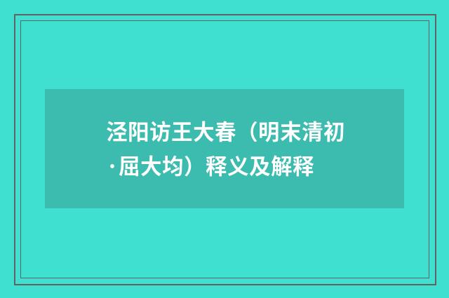 泾阳访王大春（明末清初·屈大均）释义及解释
