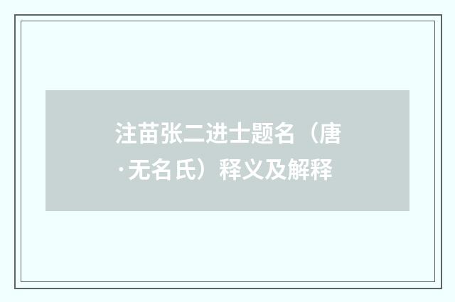 注苗张二进士题名（唐·无名氏）释义及解释