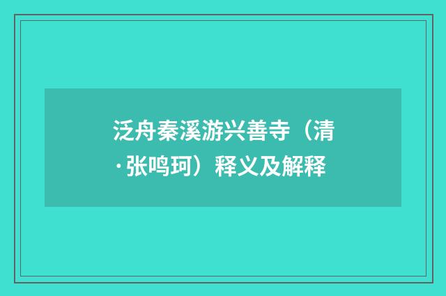 泛舟秦溪游兴善寺（清·张鸣珂）释义及解释