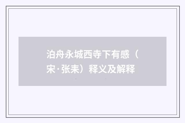 泊舟永城西寺下有感（宋·张耒）释义及解释