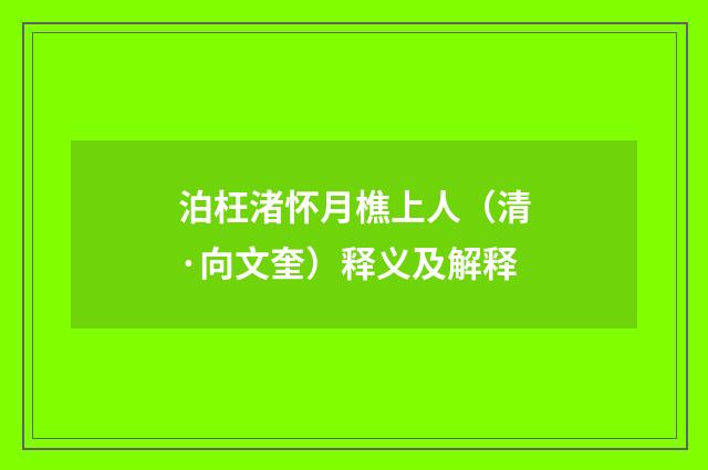 泊枉渚怀月樵上人（清·向文奎）释义及解释