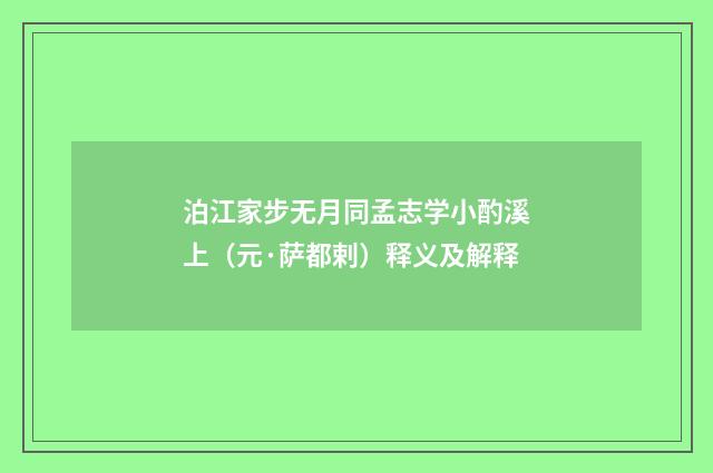 泊江家步无月同孟志学小酌溪上（元·萨都剌）释义及解释