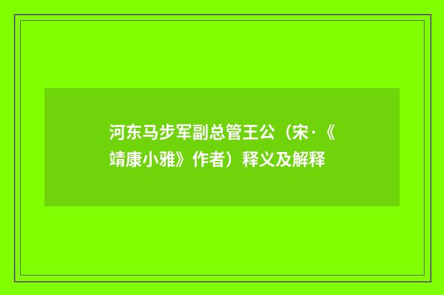 河东马步军副总管王公（宋·《靖康小雅》作者）释义及解释