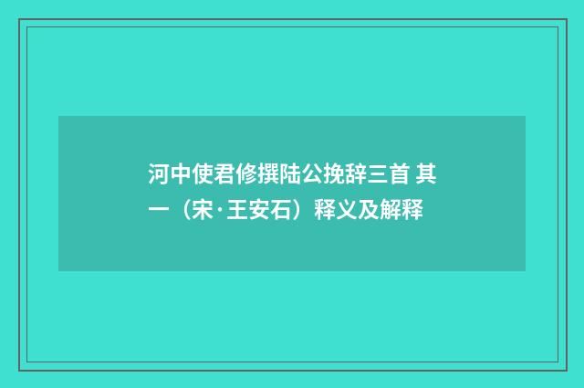 河中使君修撰陆公挽辞三首 其一（宋·王安石）释义及解释