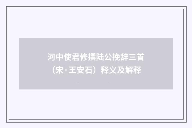 河中使君修撰陆公挽辞三首（宋·王安石）释义及解释
