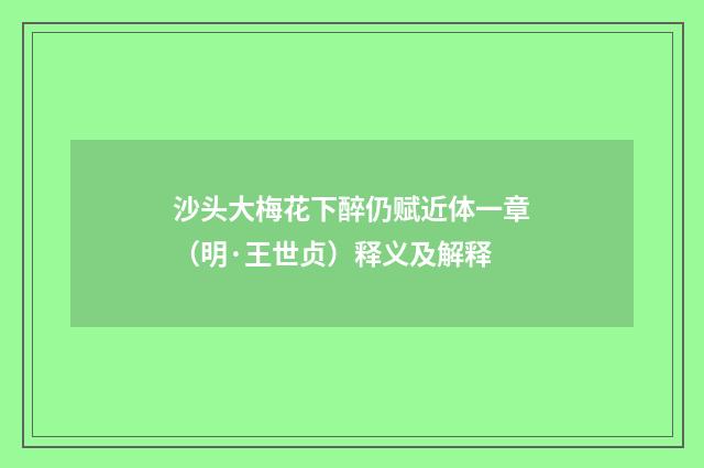 沙头大梅花下醉仍赋近体一章（明·王世贞）释义及解释