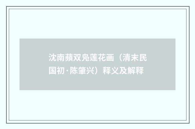 沈南蘋双凫莲花画（清末民国初·陈肇兴）释义及解释