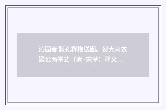 沁园春 题孔释抱送图。贺大司农梁公两举丈（清·宋荦）释义及解释