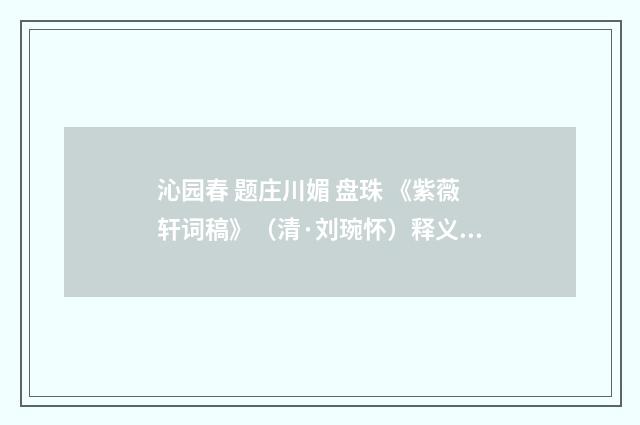 沁园春 题庄川媚 盘珠 《紫薇轩词稿》（清·刘琬怀）释义及解释