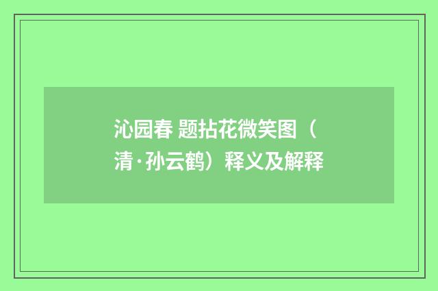沁园春 题拈花微笑图（清·孙云鹤）释义及解释