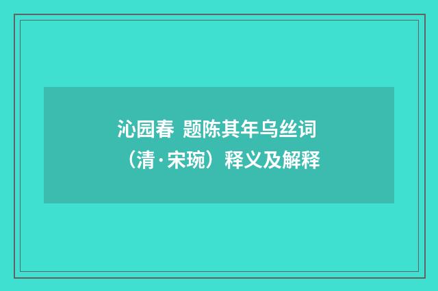 沁园春 题陈其年乌丝词（清·宋琬）释义及解释