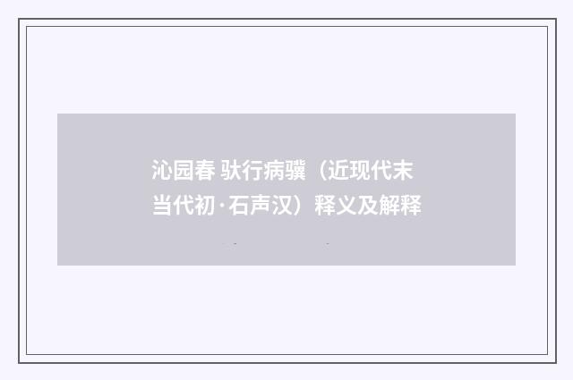 沁园春 驮行病骥（近现代末当代初·石声汉）释义及解释