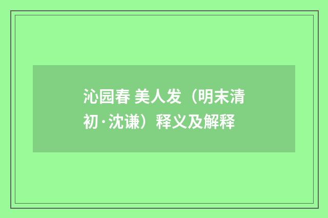沁园春 美人发（明末清初·沈谦）释义及解释