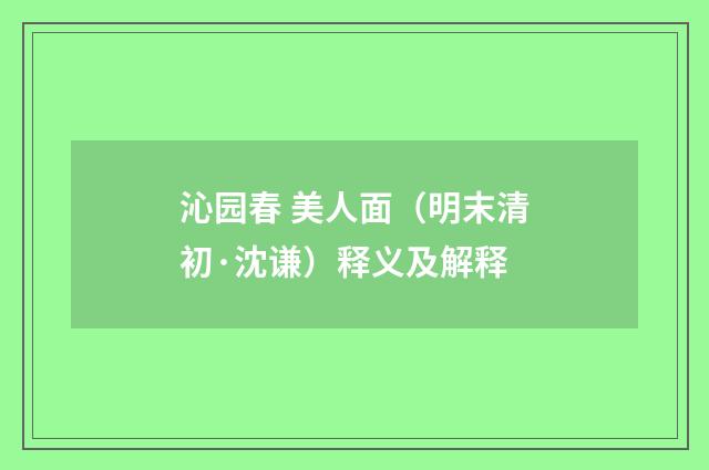 沁园春 美人面（明末清初·沈谦）释义及解释