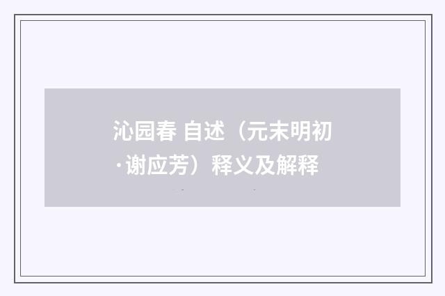 沁园春 自述（元末明初·谢应芳）释义及解释