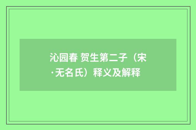 沁园春 贺生第二子（宋·无名氏）释义及解释