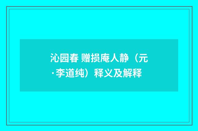 沁园春 赠损庵人静（元·李道纯）释义及解释