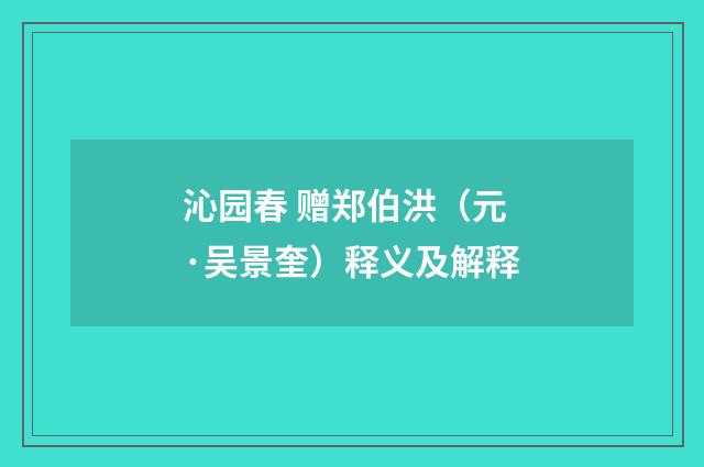 沁园春 赠郑伯洪（元·吴景奎）释义及解释