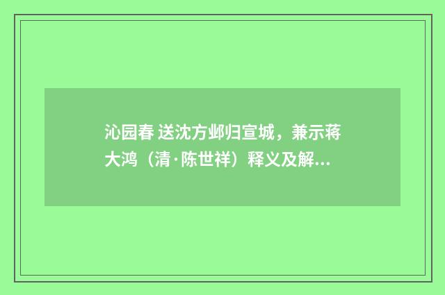 沁园春 送沈方邺归宣城，兼示蒋大鸿（清·陈世祥）释义及解释