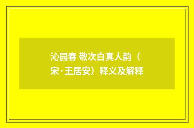 沁园春 敬次白真人韵（宋·王居安）释义及解释