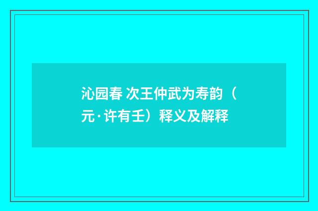 沁园春 次王仲武为寿韵（元·许有壬）释义及解释