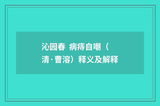 沁园春 病痔自嘲（清·曹溶）释义及解释