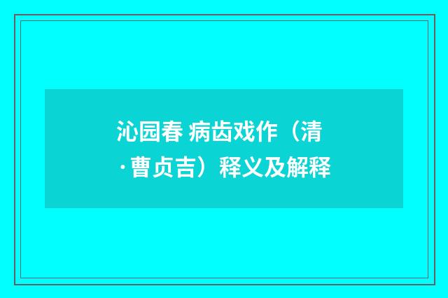 沁园春 病齿戏作（清·曹贞吉）释义及解释