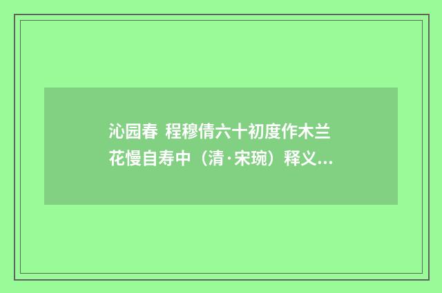 沁园春 程穆倩六十初度作木兰花慢自寿中（清·宋琬）释义及解释