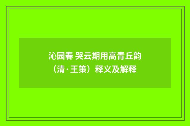 沁园春 哭云期用高青丘韵（清·王策）释义及解释