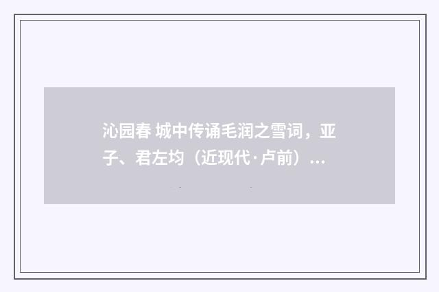 沁园春 城中传诵毛润之雪词，亚子、君左均（近现代·卢前）释义及解释