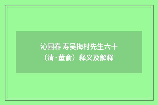 沁园春 寿吴梅村先生六十（清·董俞）释义及解释