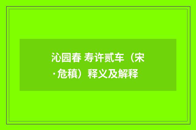 沁园春 寿许贰车（宋·危稹）释义及解释