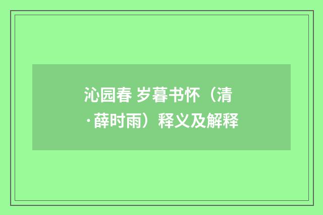 沁园春 岁暮书怀（清·薛时雨）释义及解释