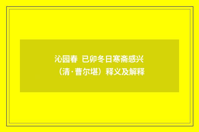 沁园春 已卯冬日寒斋感兴（清·曹尔堪）释义及解释