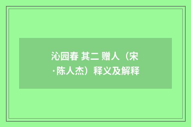 沁园春 其二 赠人（宋·陈人杰）释义及解释