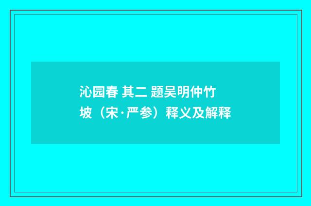沁园春 其二 题吴明仲竹坡（宋·严参）释义及解释