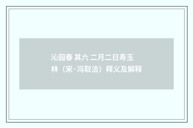 沁园春 其六 二月二日寿玉林（宋·冯取洽）释义及解释