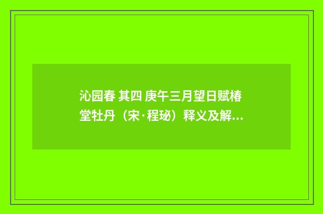 沁园春 其四 庚午三月望日赋椿堂牡丹（宋·程珌）释义及解释