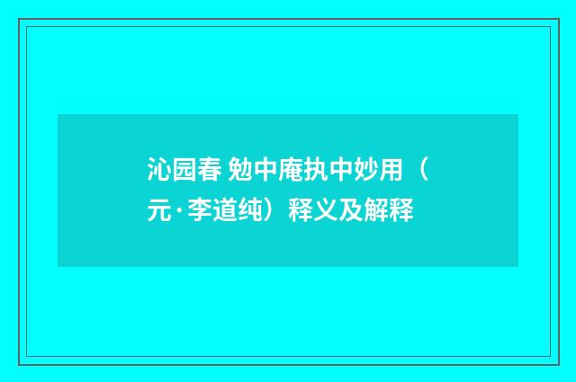 沁园春 勉中庵执中妙用（元·李道纯）释义及解释