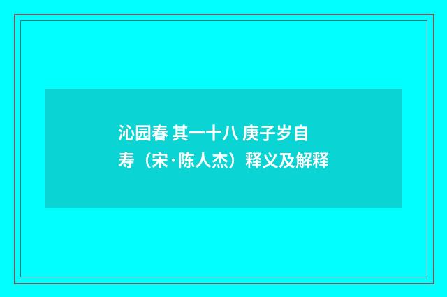 沁园春 其一十八 庚子岁自寿（宋·陈人杰）释义及解释