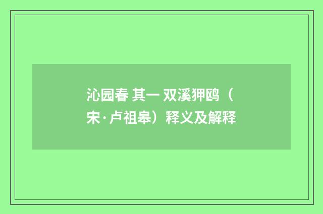 沁园春 其一 双溪狎鸥（宋·卢祖皋）释义及解释