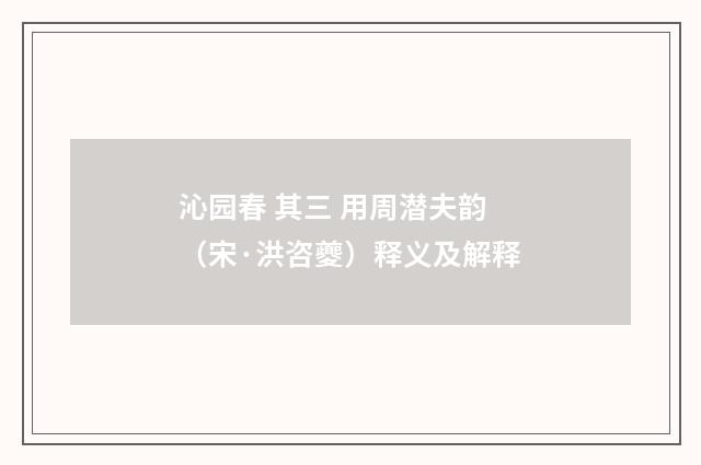 沁园春 其三 用周潜夫韵（宋·洪咨夔）释义及解释