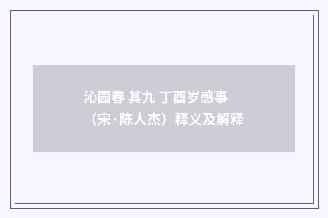 沁园春 其九 丁酉岁感事（宋·陈人杰）释义及解释