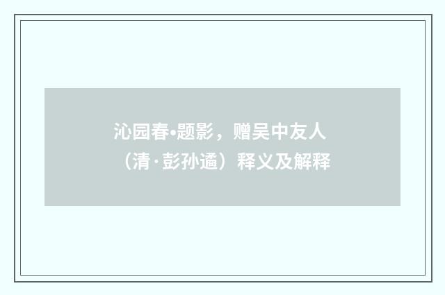 沁园春•题影，赠吴中友人（清·彭孙遹）释义及解释
